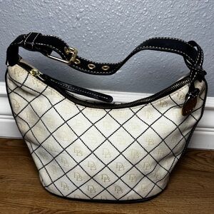 Dooney and Bourke women’s Cream and Black Canvas Monogram Hobo Handbag